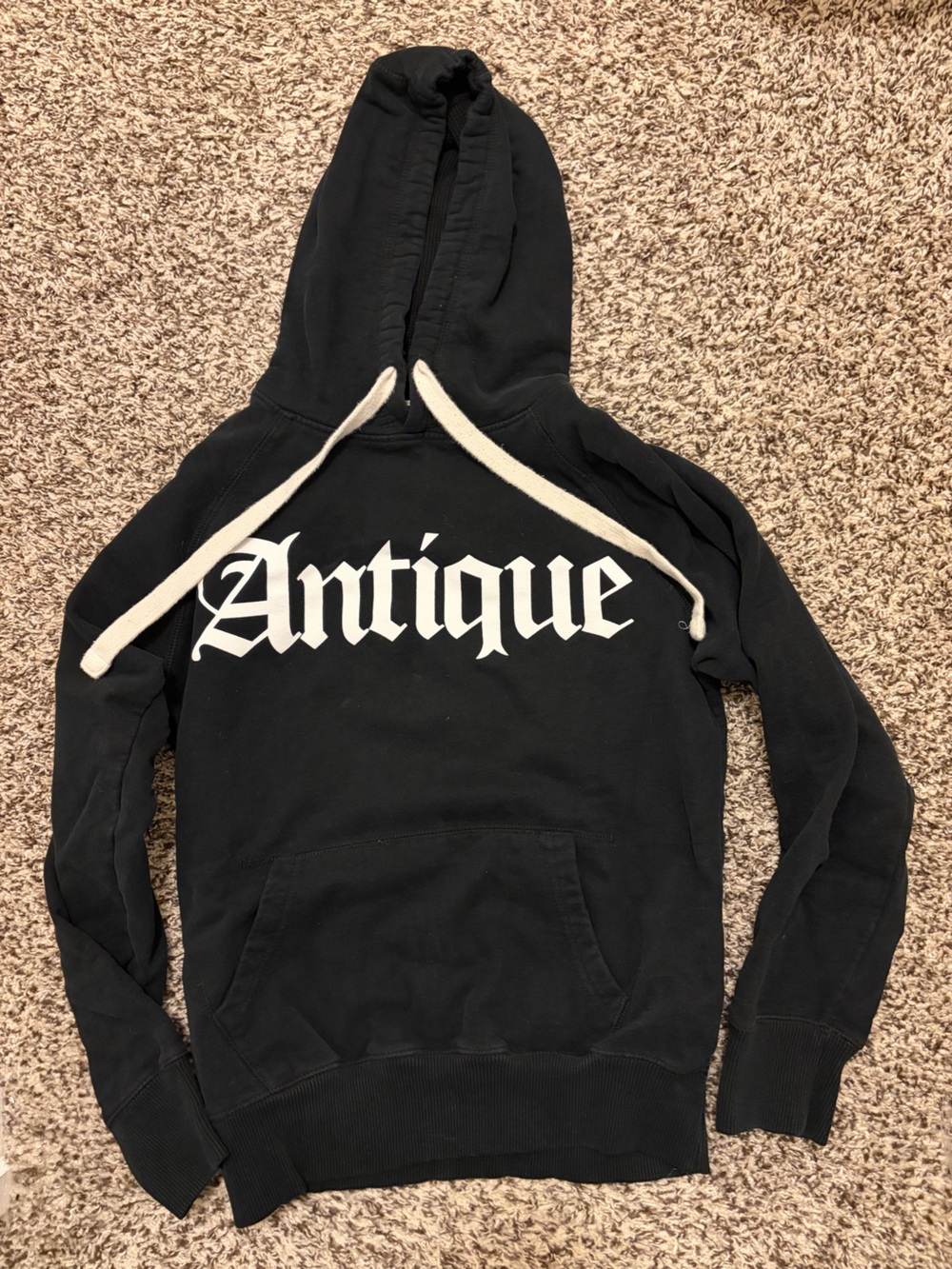 Antique Black Zip-Up Style Hoodie with Cream Drawstrings